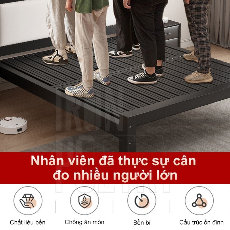 IRONPO Phiên bản nâng cấp Lượng Cao Giường Sắt Với Thanh Đỡ Bằng Thép 1m6x2m chắc chắn