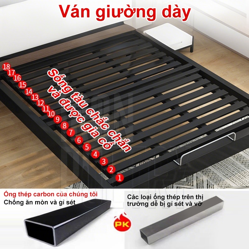 IRONPO Phiên bản nâng cấp Lượng Cao Giường Sắt Với Thanh Đỡ Bằng Thép 1m6x2m chắc chắn