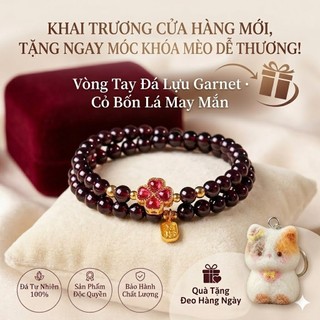 Vòng Tay Đá Garnet Đỏ Tự Nhiên Mix Charm Cỏ Bốn Lá Vòng Đeo Tay Nữ Chiêu Tài Tấn Lộc Đồ Trang Sức Phụ Kiện Thời Trang Ca