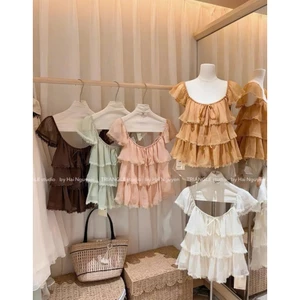 TRIANGLE - Hot Summer Top (Cân nhắc kỹ, return is not welcomed) Áo tơ phối viền ren tay cánh tiên style Hàn nữ tính