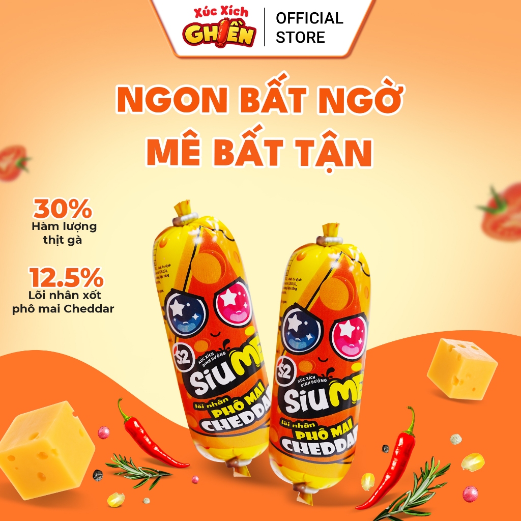 Combo 20 Cây Xúc Xích Siume Lõi Nhân Phô Mai Cheddar Vietinter Foods (Cây 34g)