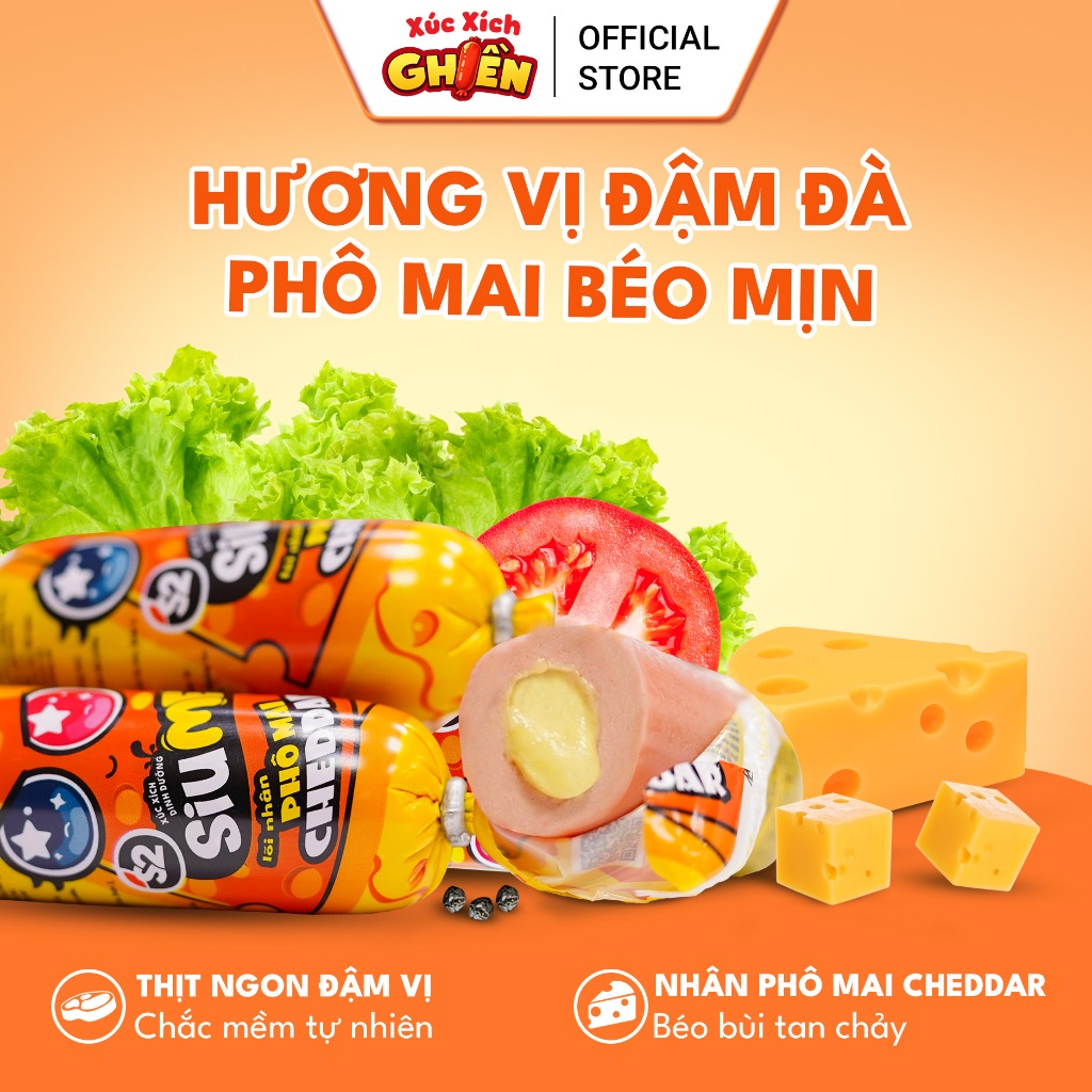 Combo 20 Cây Xúc Xích Siume Lõi Nhân Phô Mai Cheddar Vietinter Foods (Cây 34g)