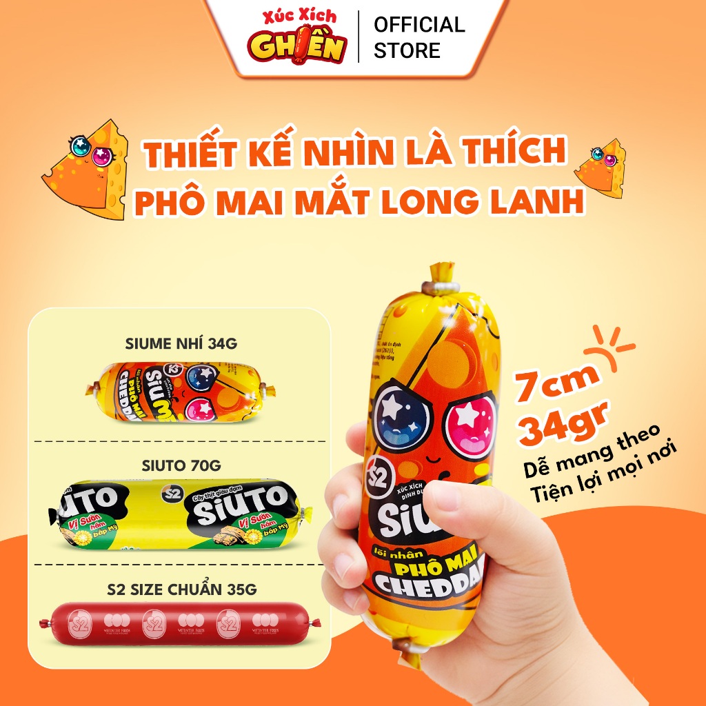 Combo 20 Cây Xúc Xích Siume Lõi Nhân Phô Mai Cheddar Vietinter Foods (Cây 34g)