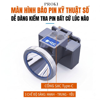 Đèn Pin Đội Đầu XJ503 PROKI Đèn LED Sạc Type-C Chống Nước Hiển Thị Pin Đèn Đội Đầu Tiện Lợi An Toàn