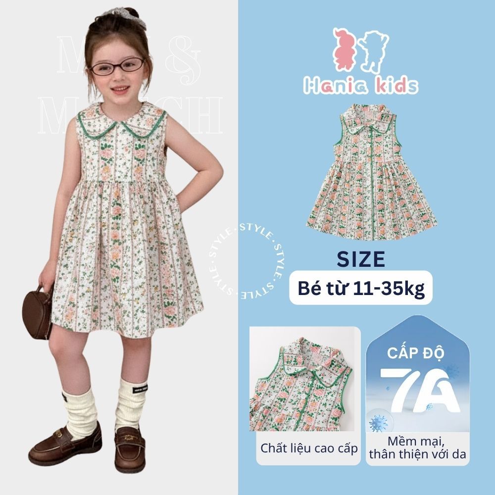 Váy Cho Bé Gái, Váy Sát Nách  Có Cổ Cho Bé Gái Thiết Kế Hoa Nhí Chất Liệu Cotton Thoáng Mát