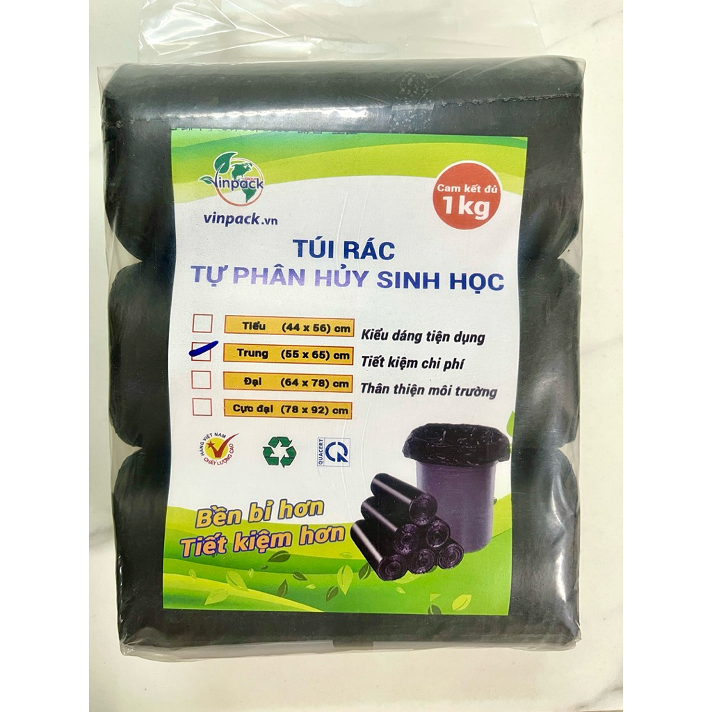 Túi Rác Tự Phân Hủy Sinh Học Vinpack 1kg – Size Tiểu/Trung/Đại – Dày Bền, Thân Thiện Môi Trường