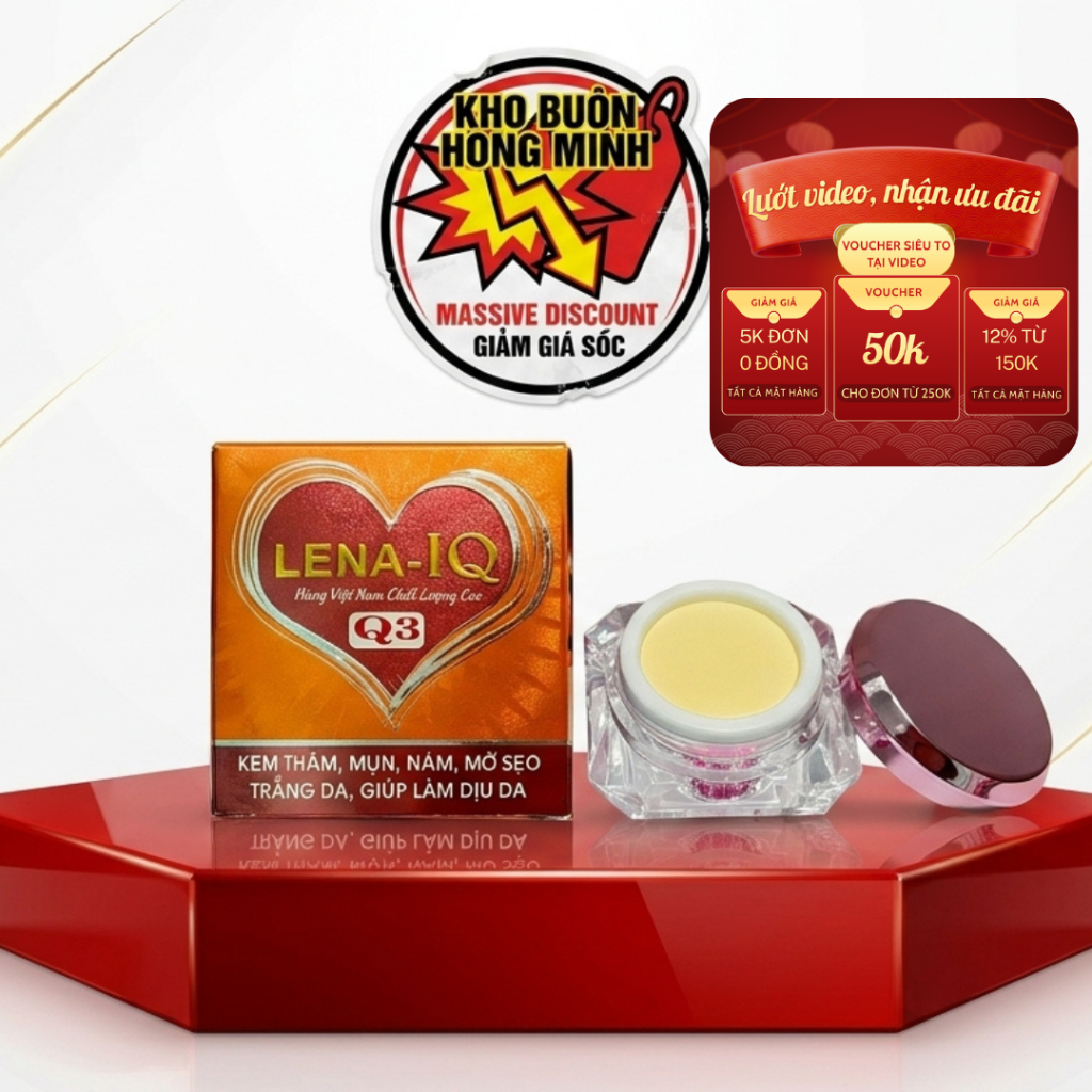 Kem Lena IQ Q3 (Cam-Hồng) Ngọc Trai Collagen Giảm Mụn Mờ Sẹo Thâm Trắng Da 20g