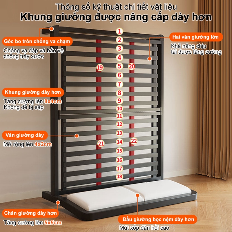 IRONPO Phiên bản nâng cấp Lượng Cao Giường Sắt Với Thanh Đỡ Bằng Thép 1m6x2m chắc chắn