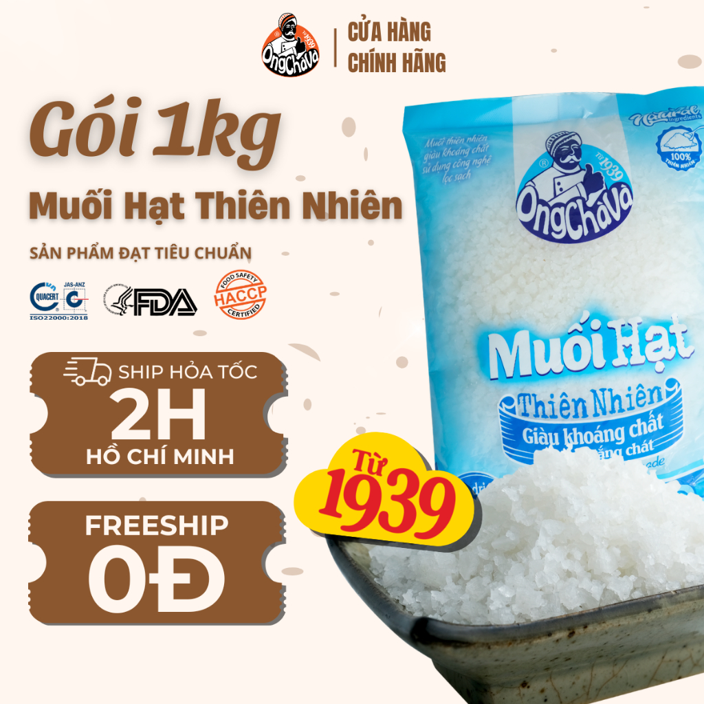 Muối Hạt Thiên Nhiên thương hiệu Ông Chà Và 1kg - Hàng Chính Hãng