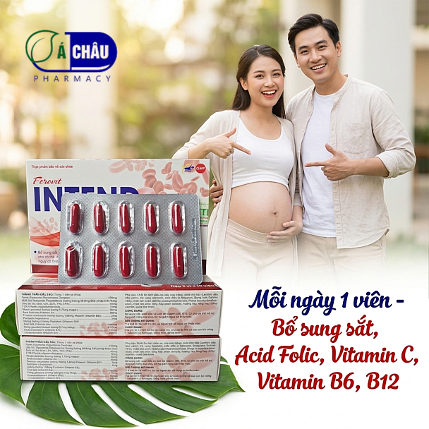 Ferovit Intend - Viên Uống Bổ Sung Sắt Cho Người Thiếu Máu Do Thiếu Sắt Chỉ 1 Viên Mỗi Ngày (Hộp 30 Viên)