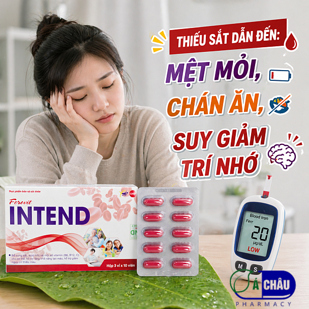 Ferovit Intend - Viên Uống Bổ Sung Sắt Cho Người Thiếu Máu Do Thiếu Sắt Chỉ 1 Viên Mỗi Ngày (Hộp 30 Viên)