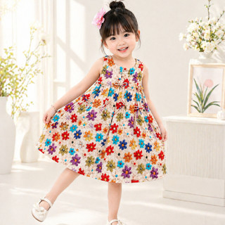 Váy cho bé gái xinh xắn mặc mùa hè, Váy hoa dáng xòe suông rộng đáng yêu, Váy ba lỗ mát mẻ mặc đi biển VB01- BIATON