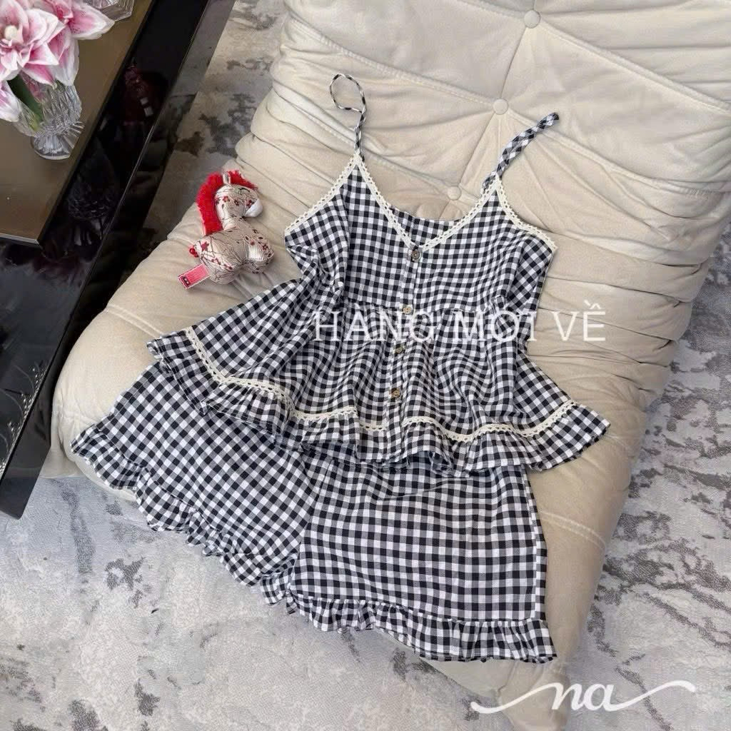 Sét Bộ Nữ Đẹp Phong Cách Hàn Quốc Thanh Lịch Dễ Phối Đồ bộ kẻ cộc mặc nhà siêu ĩnh hot trend