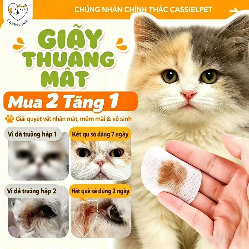Cassiel Pet Khăn Uớt Chuyên Dụng Dể Làm Sạch Mắt Ráy Tai Và Vết ố Nước Mắt Cho Chó Mèo An Toàn Và Không Gây Kích Ung