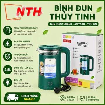 [ST13] Ấm đun siêu tốc, Bình đun nước dung tích 2.5L ấm siêu tốc rẻ bộ ấm bình siêu tốc Ấm Siêu Tốc Thủy Tinh
