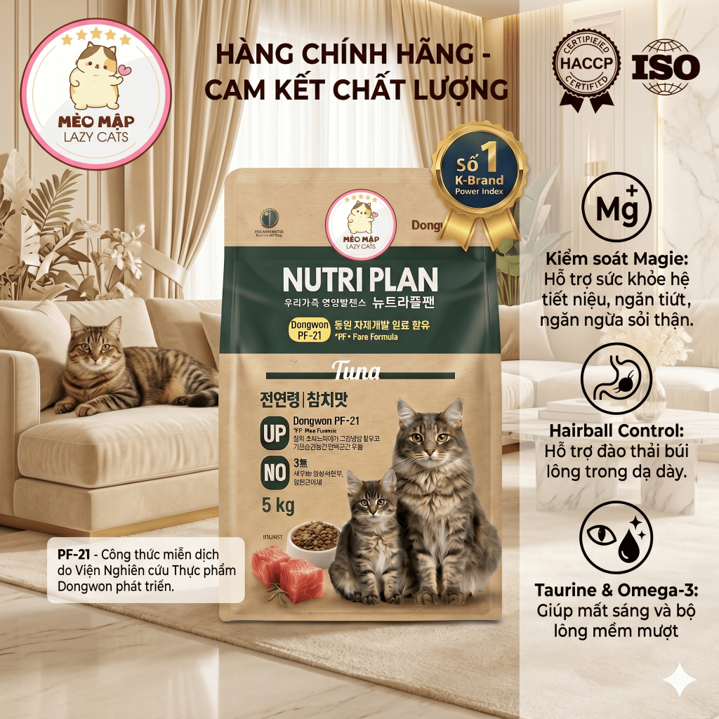 NUTRI PLAN / NUTRIPLAN 5KG Hạt Cho Mèo Mọi Lứa Tuổi, Dinh Dưỡng Cân Bằng, Lông Mượt, Tiêu Hóa Tốt