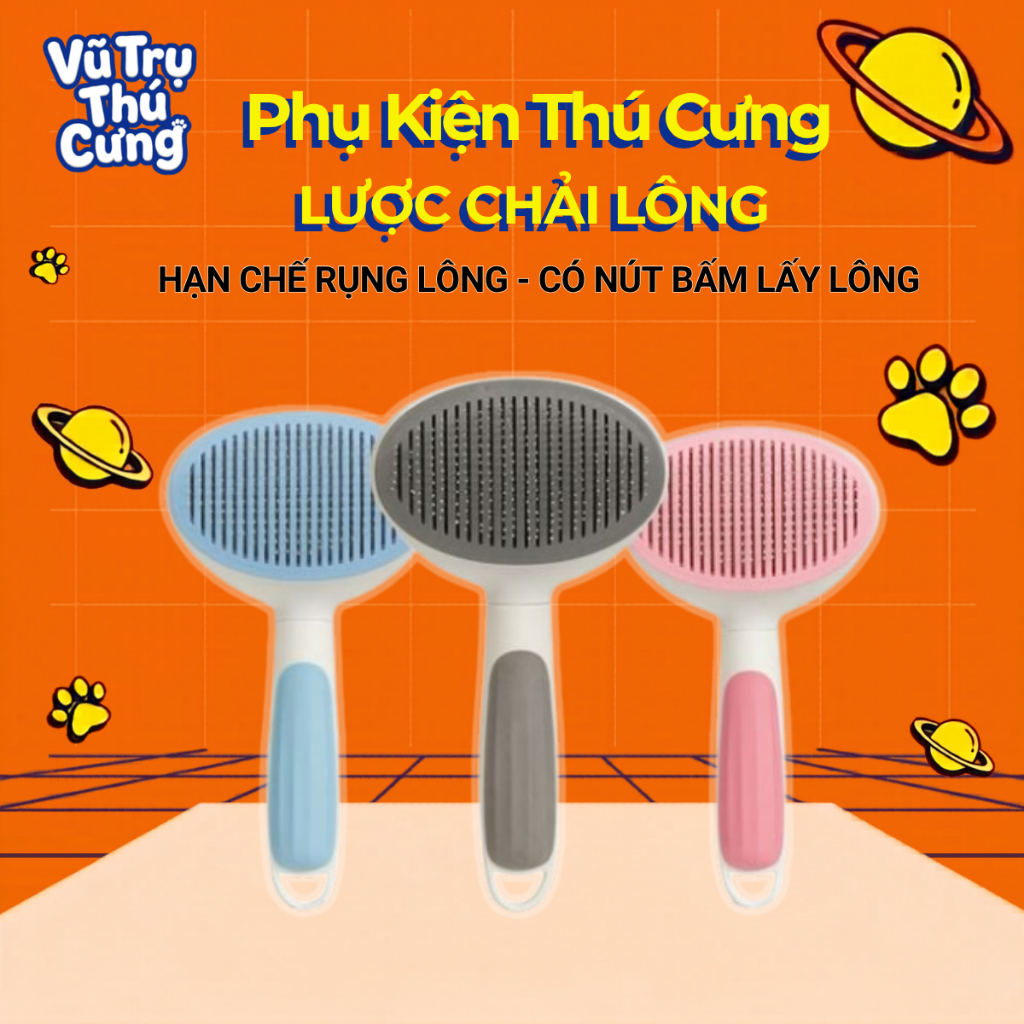 Lược chải lông chó mèo có nút bấm lấy lông tiện lợi, size lớn