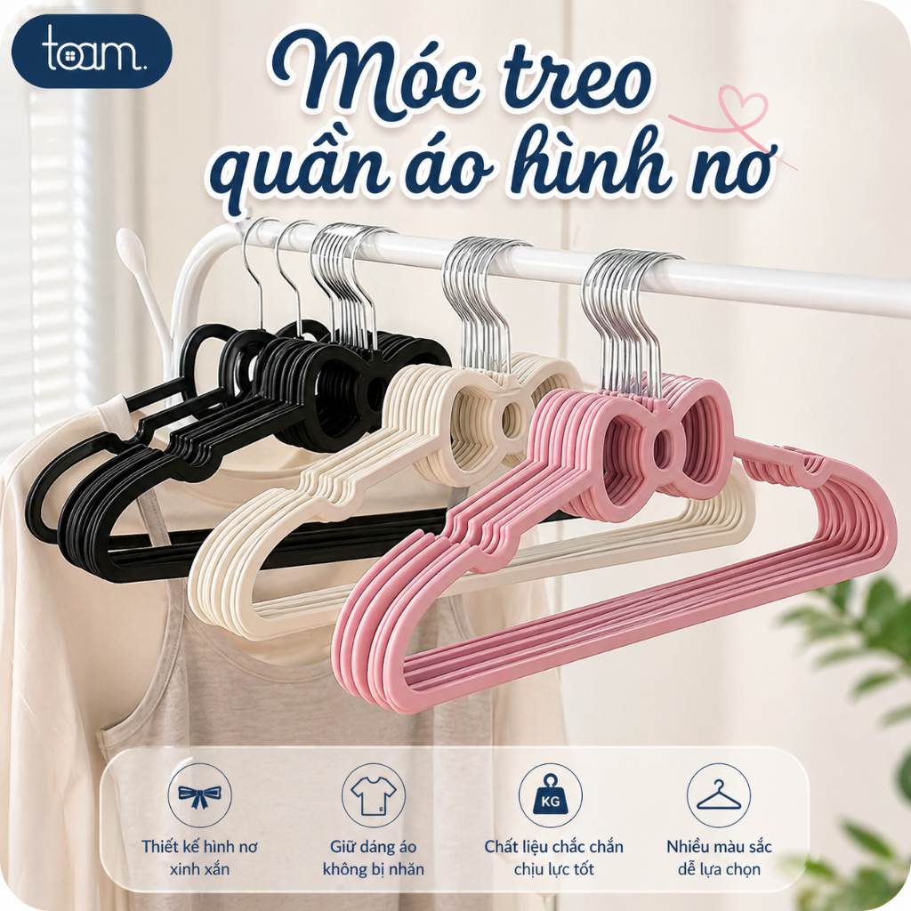 Móc Treo Quần Áo Hình Nơ Kitty Có Rãnh Chống Trượt, Mắc Áo Váy 2 Dây Nhựa PP Dẻo Dai