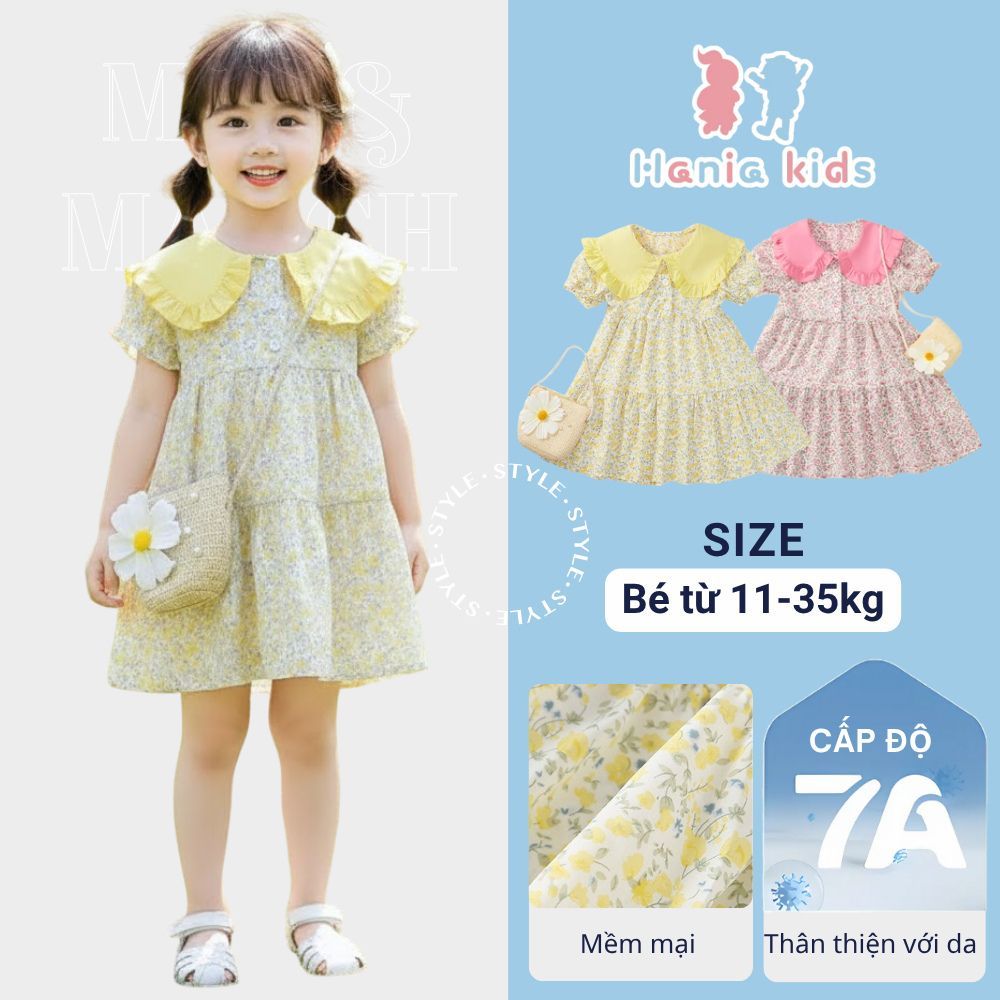 Váy Cho Bé Gái HANIA KIDS Họa Tiết Hoa Nhí, Váy Bé Gái Tặng Kèm Túi Đáng Yêu Chất Liệu Mát Mẻ