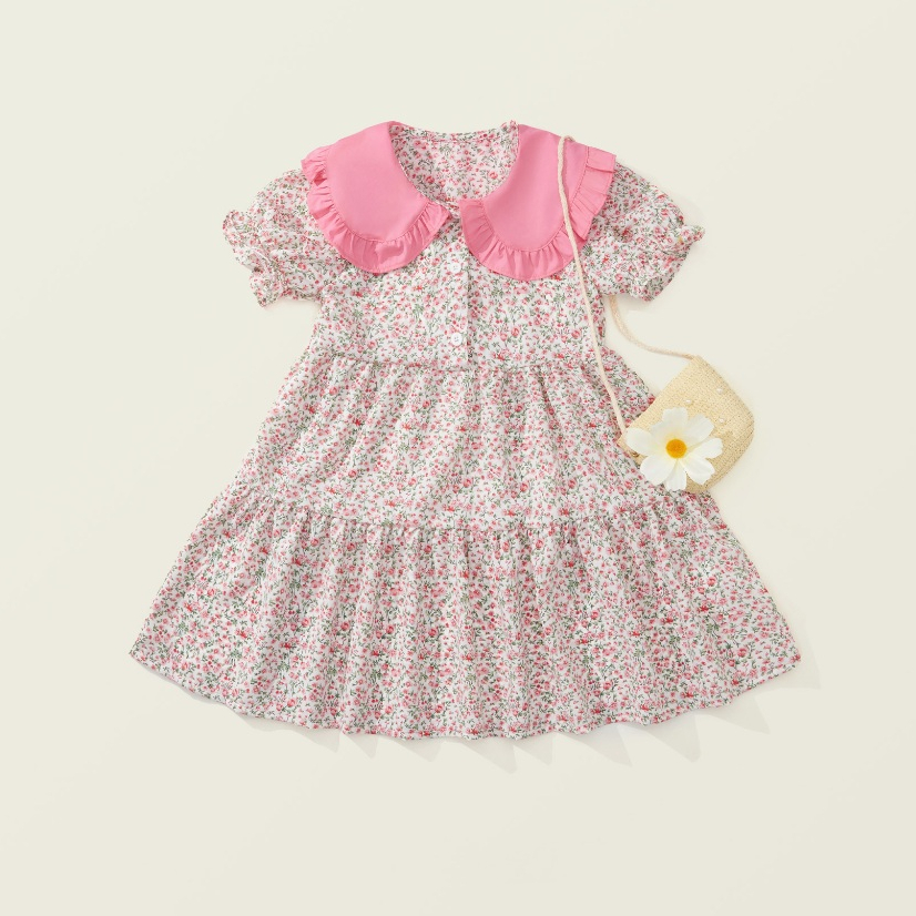 Váy Cho Bé Gái HANIA KIDS Họa Tiết Hoa Nhí, Váy Bé Gái Tặng Kèm Túi Đáng Yêu Chất Liệu Mát Mẻ