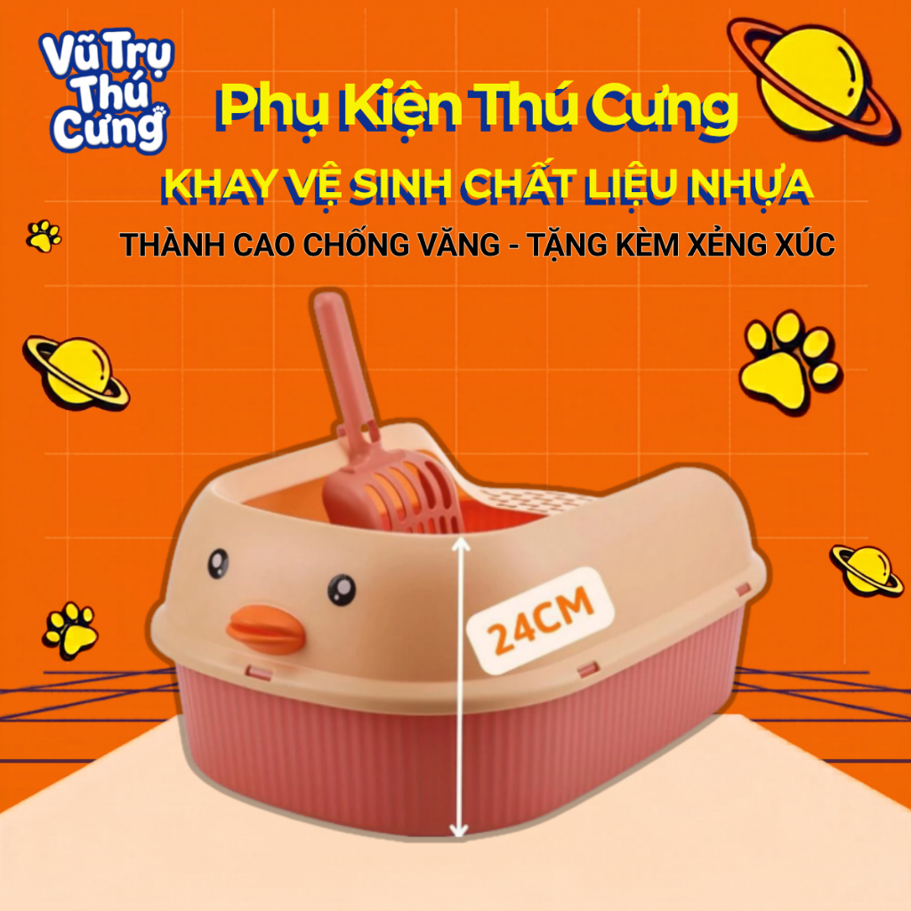 Khay Đựng Cát Mèo Thành Cao Chống Văng Cát (Họa tiết con Vịt)