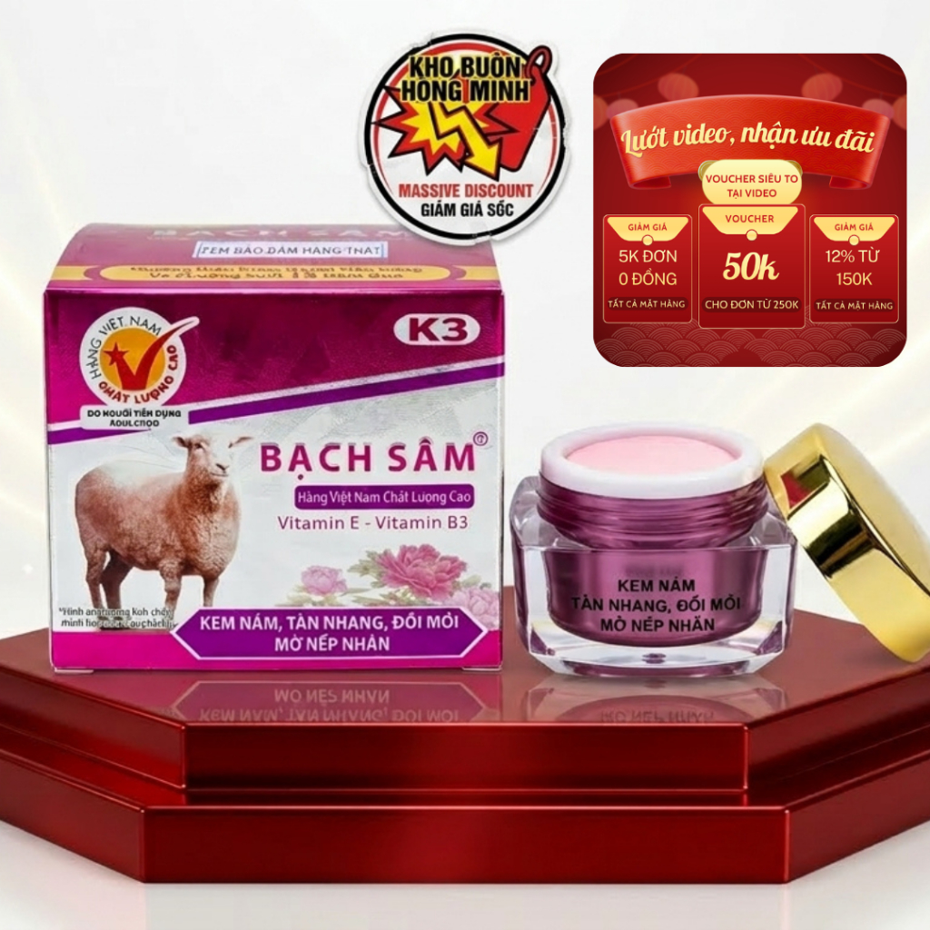 Kem Bạch Sâm K3 Nhau Thai Cừu & Collagen - Dưỡng Trắng Hồng Trẻ Hóa Da (Tím-Xám)