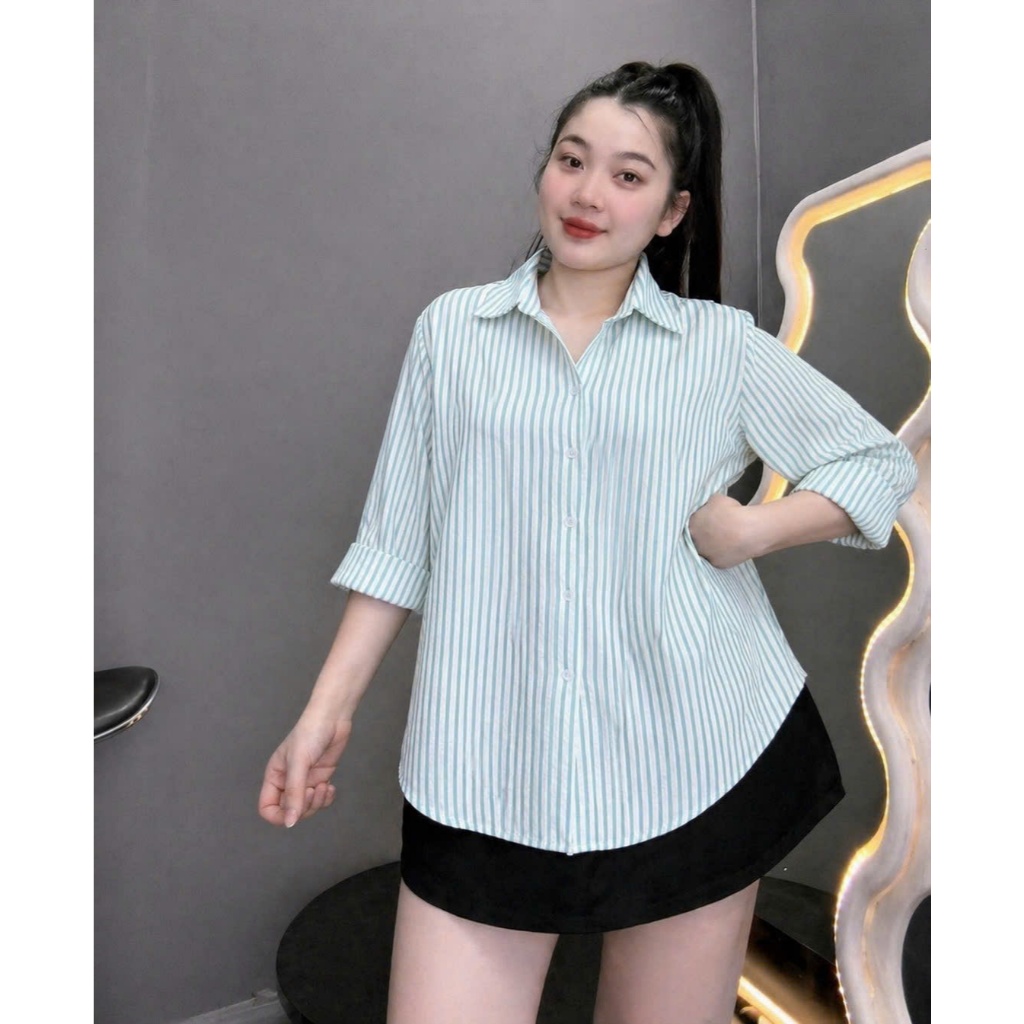 Áo Sơ Mi Bigsize Nữ Sọc Dọc Form Rộng Tay Dài Cổ Bẻ Thanh Lịch 58-95kg A196
