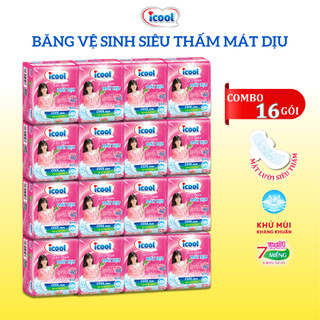 Băng vệ sinh ICOOL Hồng Siêu Thấm 7 miếng 2 trong 1 BVS Mặt Lưới Mát Dịu Có Cánh Khử Mùi Kháng Khuẩn