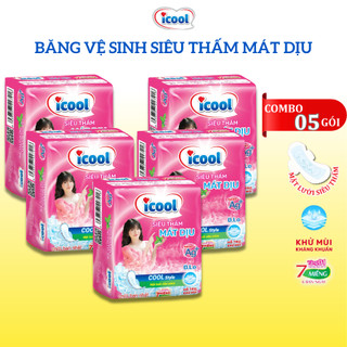 Băng vệ sinh ICOOL Hồng Siêu Thấm 7 miếng 2 trong 1 BVS Mặt Lưới Mát Dịu Có Cánh Khử Mùi Kháng Khuẩn