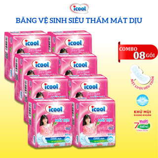 Băng vệ sinh ICOOL Hồng Siêu Thấm 7 miếng 2 trong 1 BVS Mặt Lưới Mát Dịu Có Cánh Khử Mùi Kháng Khuẩn
