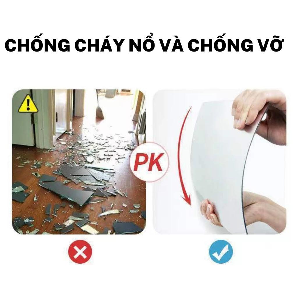 Gương dán tường tự dính Acrylic Chống vỡ nhiều kích thước