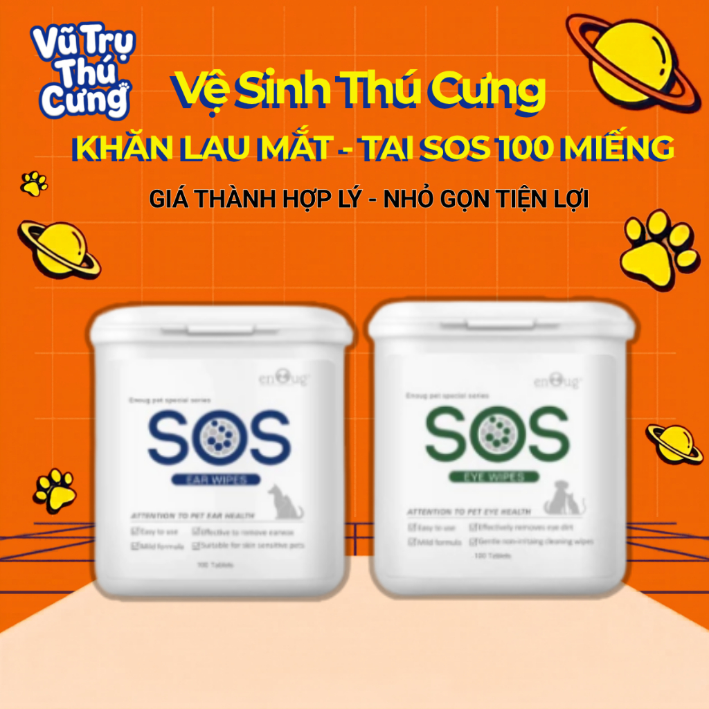 Khăn Ướt Lau Mắt / Lau Tai Cho Thú Cưng SOS 100 Miếng