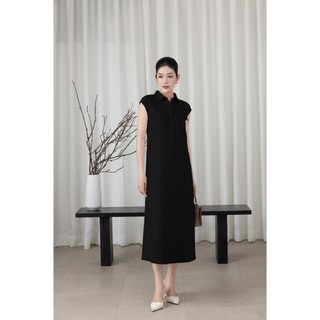 SWANLAKE | Váy Đầm Nữ Suông Vải Linen Cổ Sơ Mi Cài Nút Tay Hến Có Túi Dây Thắt Eo Công Sở D13644