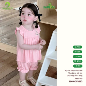 Bộ Cộc Tay Cánh Tiên Cho Bé Gái Thỏ Love Vải Sợi Tre Mềm Mịn Và Co Dãn