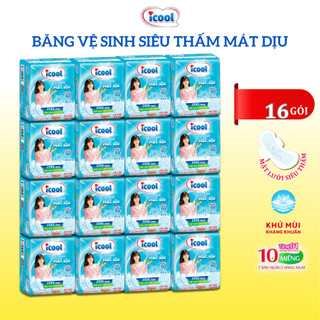 Băng vệ sinh ICOOL Xanh Siêu Thấm 10 miếng 3 in1 BVS Mặt Lưới Mát Dịu, Có Cánh, Khử Mùi, Kháng Khuẩn