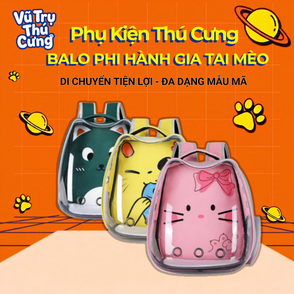 Balo Phi Hành Gia Đựng Chó Mèo Hoạ Tiết Tai Mèo Đáng Yêu