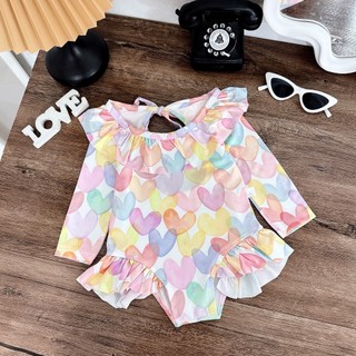 Đồ bơi bé gái 1 mảnh, bikini bé gái liền thân dài tay  hoạ tiết cầu vồng 8-30kg