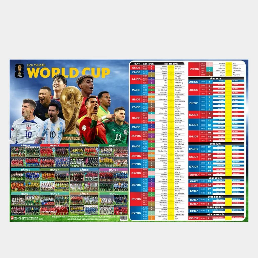 Cẩm Nang World Cup 2026 - Tặng Kèm Mô Hình Cúp World Cup + Lịch Thi Đấu Khổ Lớn