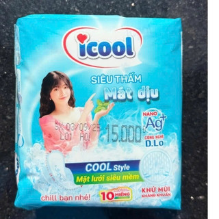Băng vệ sinh ICOOL Xanh Siêu Thấm 10 miếng 3 in1 BVS Mặt Lưới Mát Dịu, Có Cánh, Khử Mùi, Kháng Khuẩn