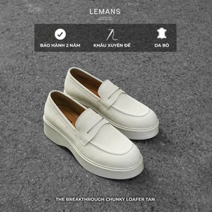 Giày nam Chunky LOAFER TAN da NUBUCK Lemans - đế cao su thơm 6cm, BH 24 tháng