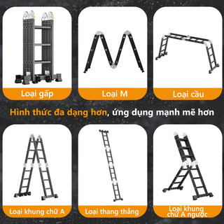 REAIM Thang nhôm gấp 4 đoạn  chữ A cao 3.7m/4.7m/5.7m 14 tư thế sử dụng Cầu thang gấp rẻ nhất