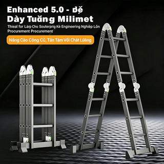 REAIM Thang nhôm gấp 4 đoạn  chữ A cao 3.7m/4.7m/5.7m 14 tư thế sử dụng Cầu thang gấp rẻ nhất