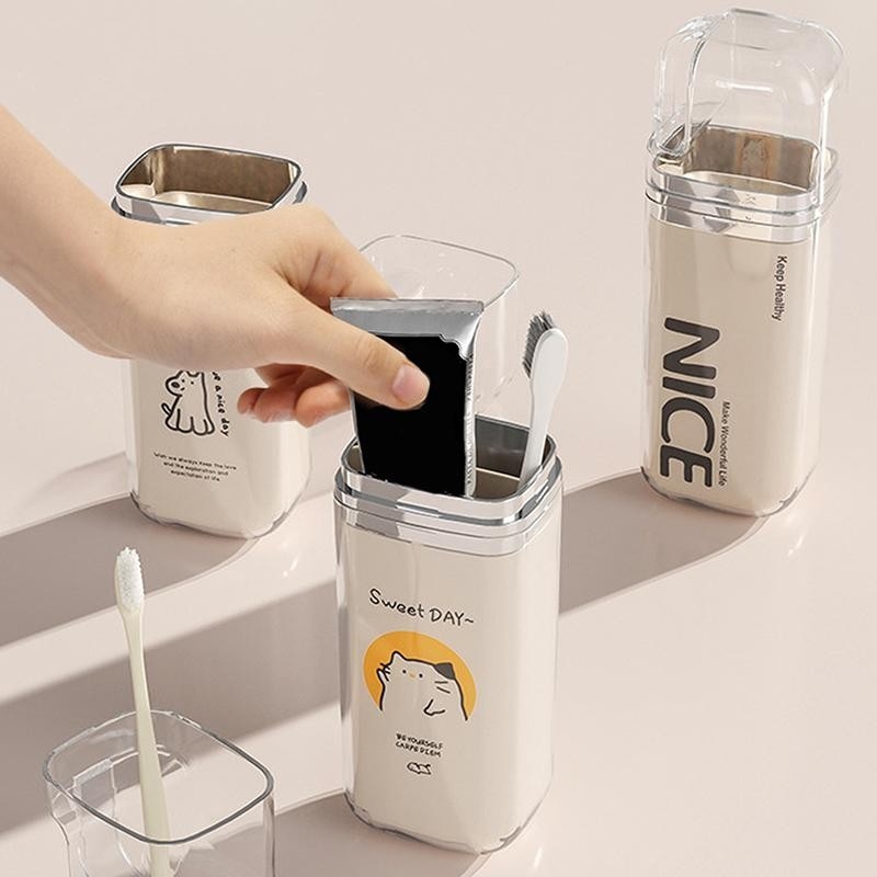 Cốc đựng bàn chải đánh răng du lịch nhỏ gọn chống thấm nước, thiết kế hoạt hình dễ thương