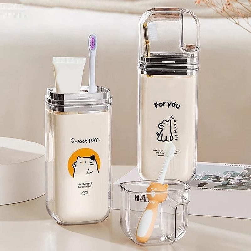 Cốc đựng bàn chải đánh răng du lịch nhỏ gọn chống thấm nước, thiết kế hoạt hình dễ thương