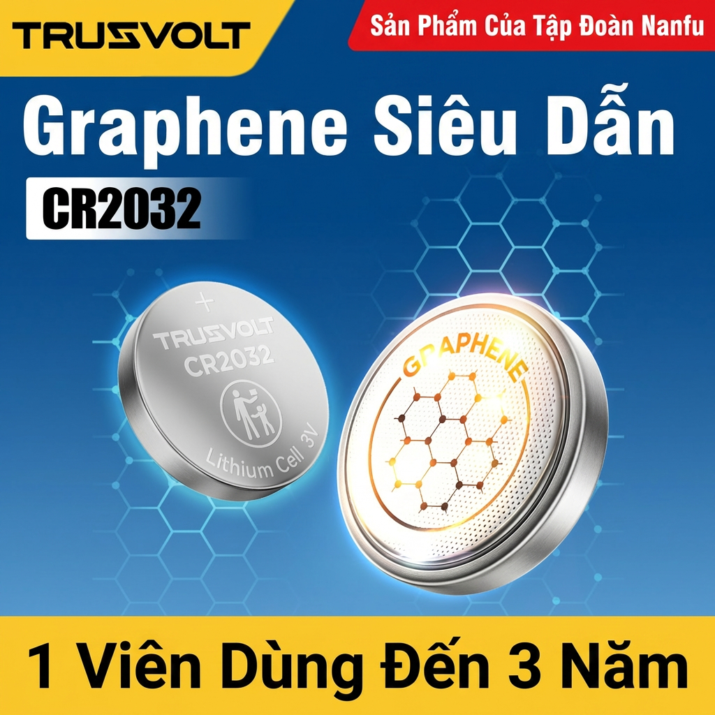 NANFU Trusvolt Pin CR2032 3V Chinh Hang – Cong Nghe Graphene 260mAh, HSD 10 Nam, IATF 16949, Cho Xia Khoa Thong Minh