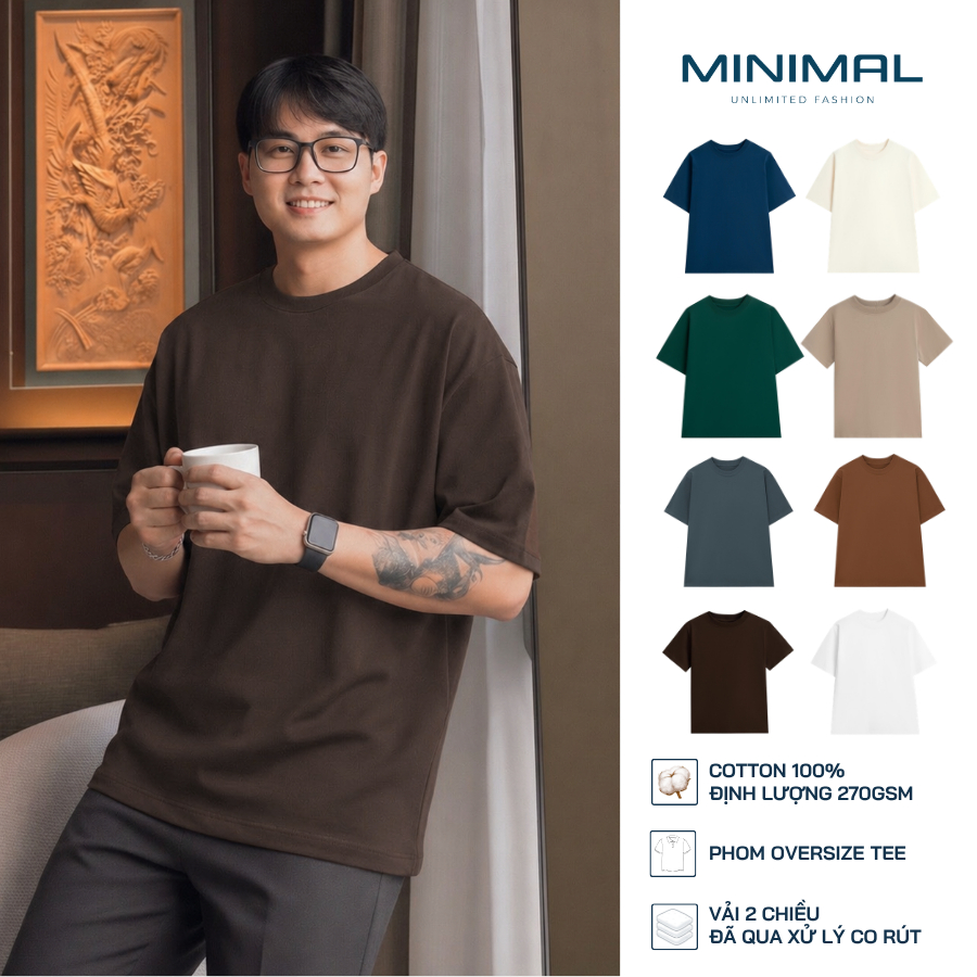 [Mua 2 Giảm 50K] Áo Thun Trơn Oversize Premium 270gsm MINIMAL Màu Xanh Oliu, Cotton 100%, Minimal Vietnam | BigBuy360 - bigbuy360.vn