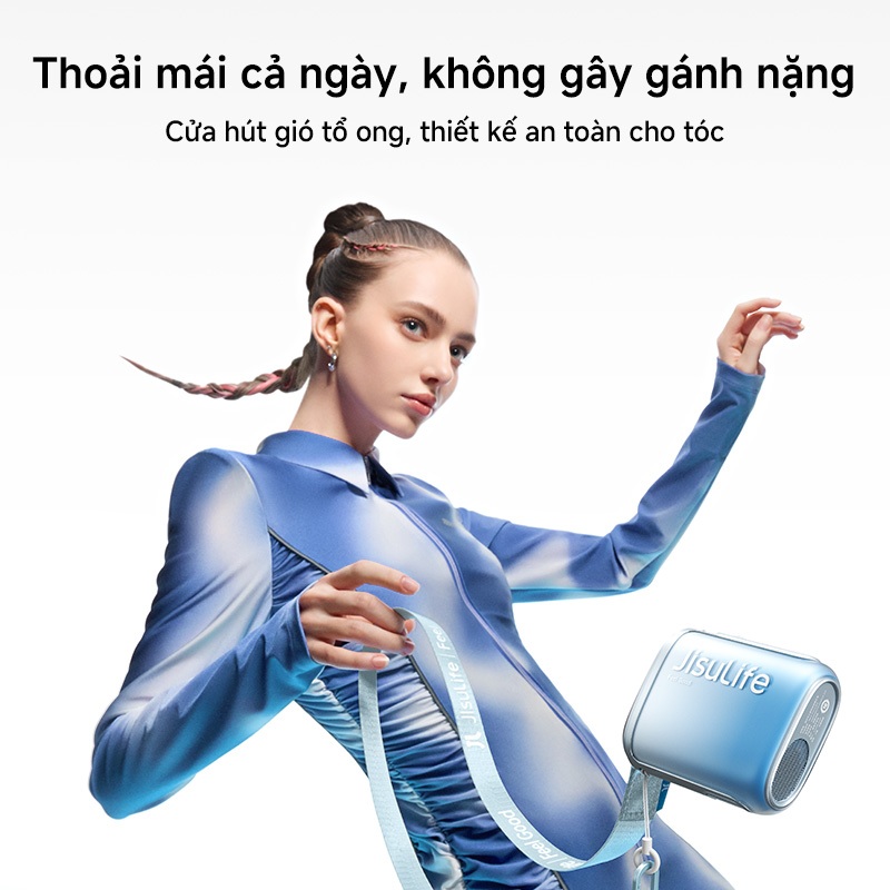 Quạt đeo cổ JisuLife 5, 100 nấc gió siêu mạnh, quạt cầm tay, màn hình LED, quạt thể thao, quạt đeo thắt lưng, thời trang
