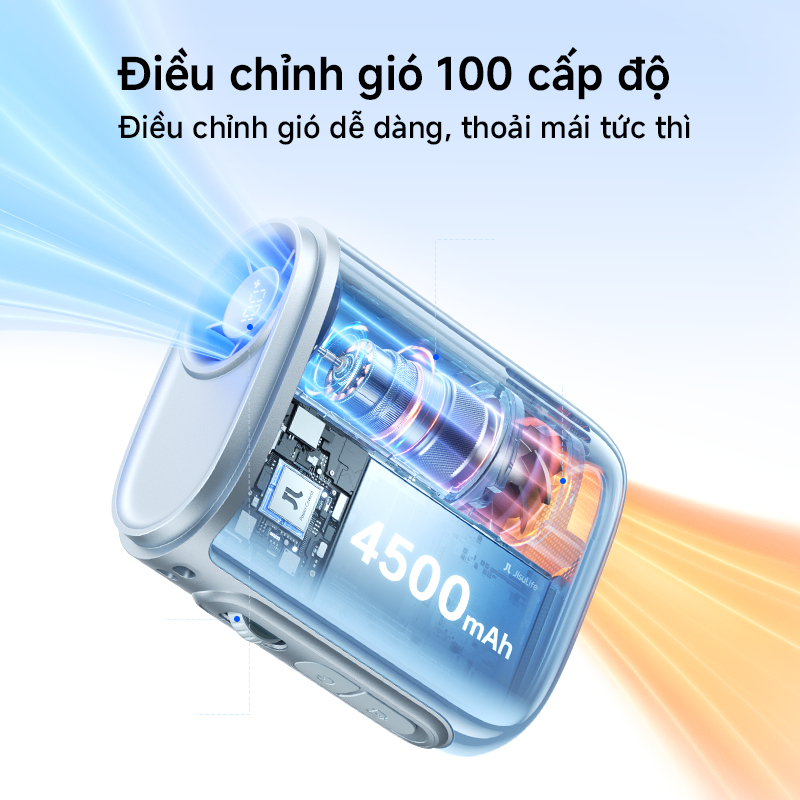 Quạt đeo cổ JisuLife 5, 100 nấc gió siêu mạnh, quạt cầm tay, màn hình LED, quạt thể thao, quạt đeo thắt lưng, thời trang