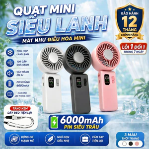 Quạt Cầm Tay Mini Sò Lạnh 2026 Turbo Vô Cực Pin Trâu 6000mAh Đeo Cổ Gấp Gọn Để Bàn - A233