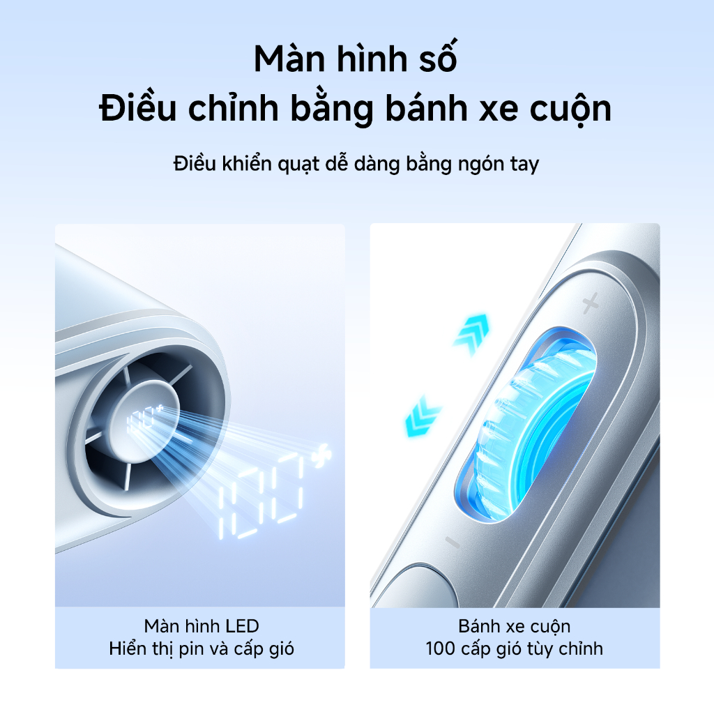 Quạt đeo cổ JisuLife 5, 100 nấc gió siêu mạnh, quạt cầm tay, màn hình LED, quạt thể thao, quạt đeo thắt lưng, thời trang